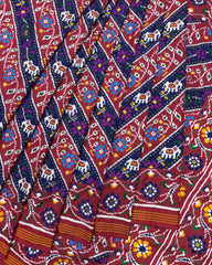 Red & Blue Leheriya Flower Narikunj Double Ikat Patola Saree