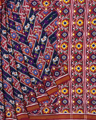 Red & Blue Leheriya Flower Narikunj Double Ikat Patola Saree