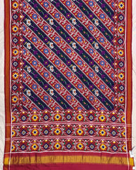 Red & Blue Leheriya Flower Narikunj Double Ikat Patola Saree