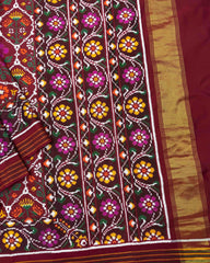 Maroon Flower Double Ikat Patola Saree