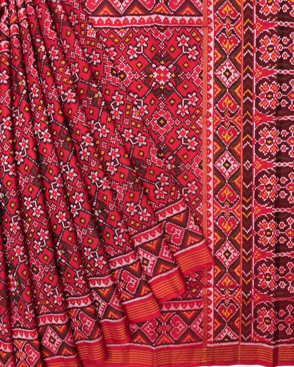 Red Navratan Semi Double Ikat Patola Saree