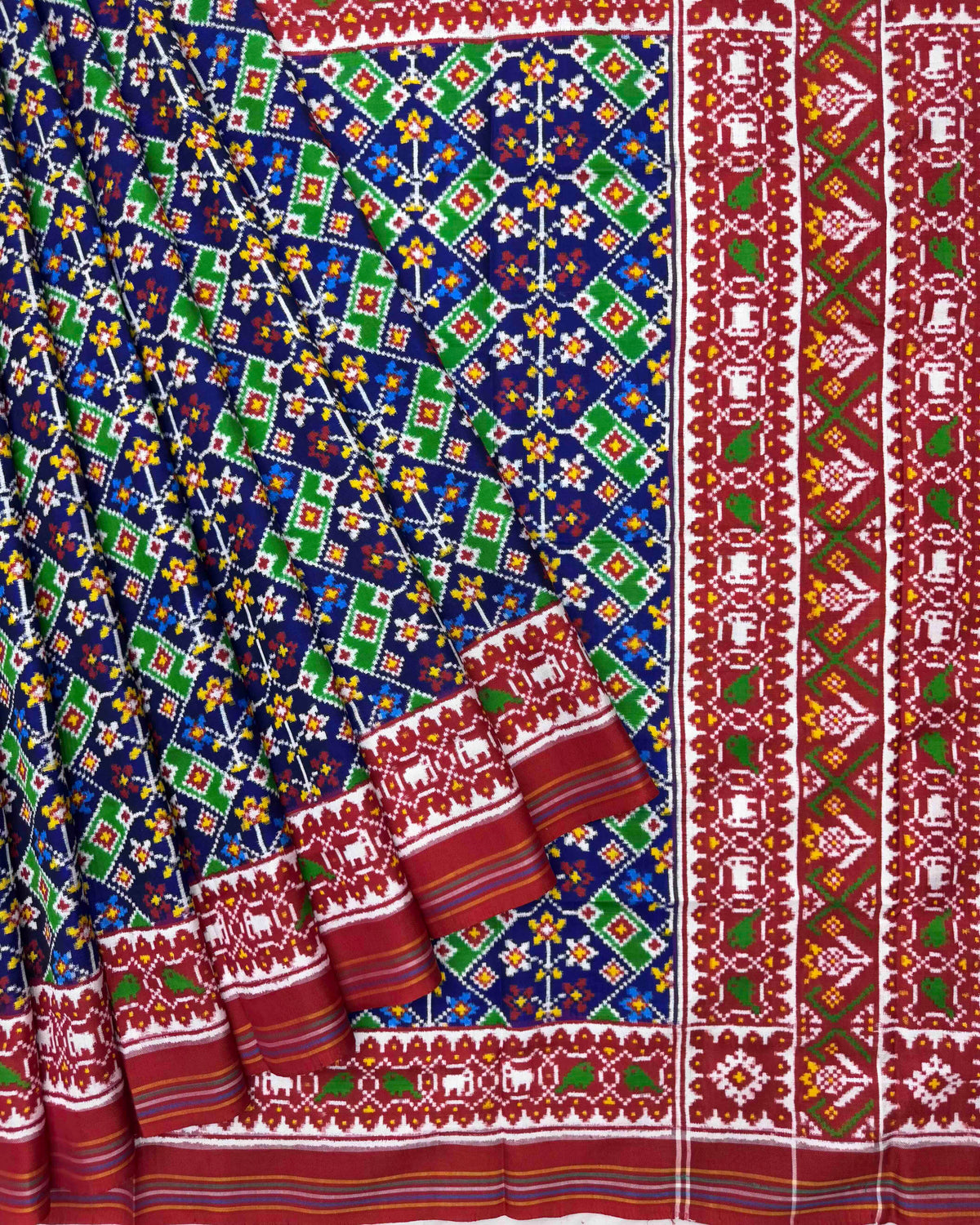 Red & Blue Small Flower Double Ikat Patola Saree