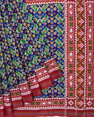 Red & Blue Small Flower Double Ikat Patola Saree