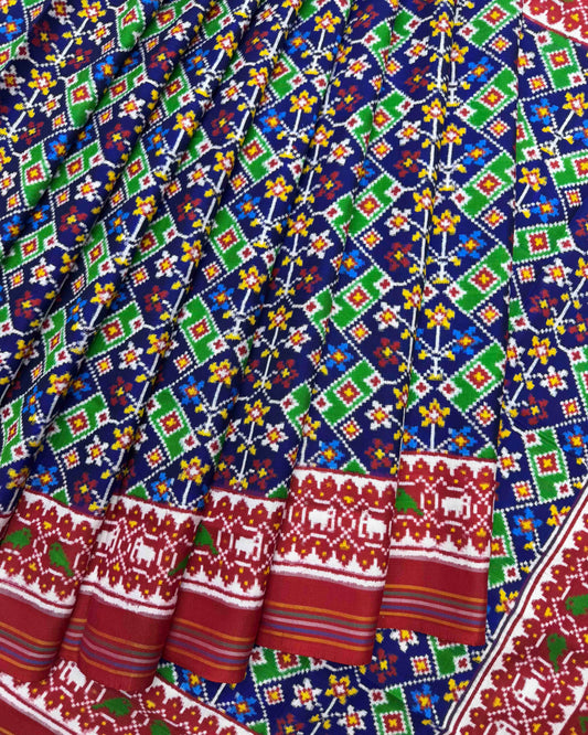 Red & Blue Small Flower Double Ikat Patola Saree