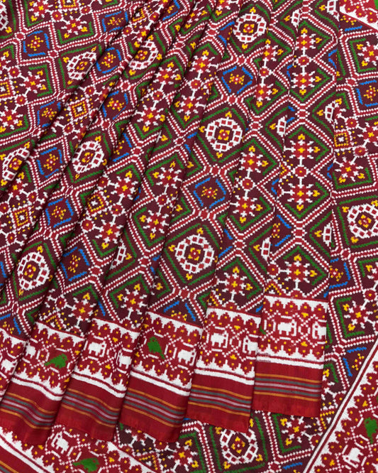 Red & Maroon Panchanda Flower Double Ikat Patola Saree