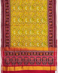 Red Maroon & Yellow Circle Narikunj Semi Double Ikat Patola Saree