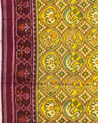 Red Maroon & Yellow Circle Narikunj Semi Double Ikat Patola Saree