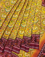 Red Maroon & Yellow Circle Narikunj Semi Double Ikat Patola Saree