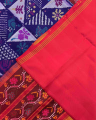 Red & Blue Fancy Narikunj Semi Double Ikat Patola Saree