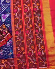 Red & Blue Fancy Narikunj Semi Double Ikat Patola Saree