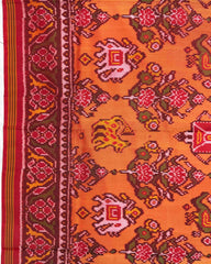 Red & Peach Orange Narikunj Flower Semi Double Ikat Patola Saree