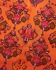 Red & Peach Orange Narikunj Flower Semi Double Ikat Patola Saree