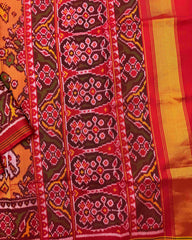 Red & Peach Orange Narikunj Flower Semi Double Ikat Patola Saree