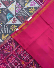 Pink & Grey with White Fancy Narikunj Semi Double Ikat Patola Saree