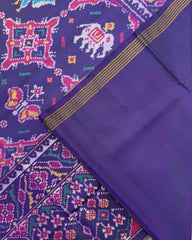 Purplish Blue Big Figure Chhabdi Narikunj Semi Double Ikat Patola Saree