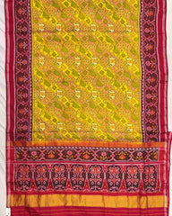 Red & Yellow with Light Pink Narikunj Leheriya Semi Double Ikat Patola Saree