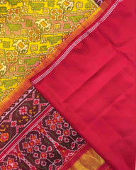 Red & Yellow with Light Pink Narikunj Leheriya Semi Double Ikat Patola Saree