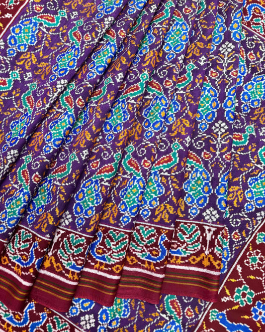 Red & Purple Peacock Double Ikat Patola Saree