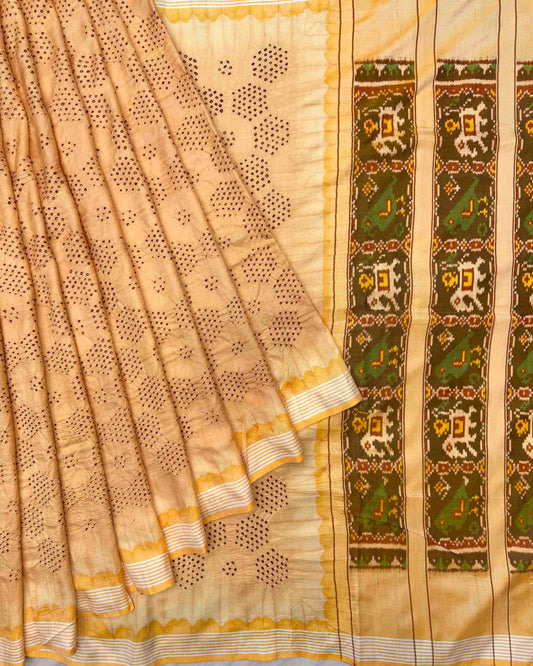 Light Peach Bandhani Patola Saree