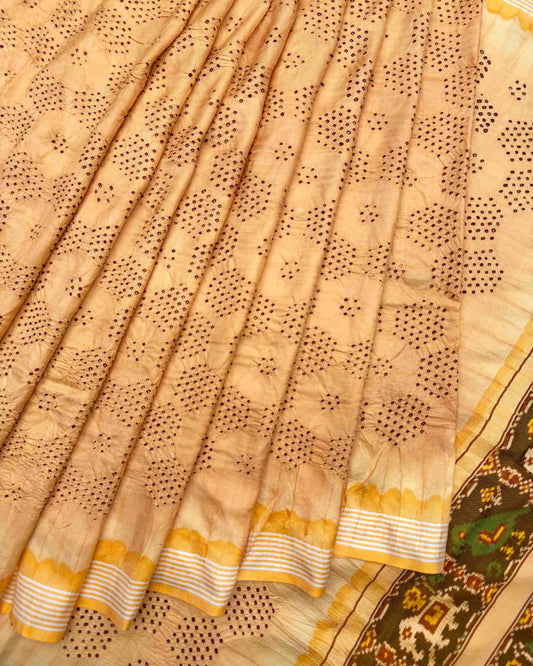 Light Peach Bandhani Patola Saree