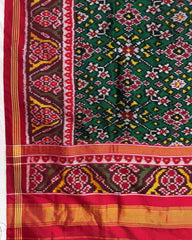 Red & Green Navratan Twill Patola Dupatta