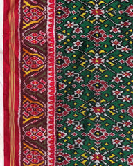 Red & Green Navratan Twill Patola Dupatta