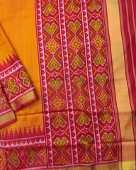 Red & Orange Yellow Plain Patola Saree