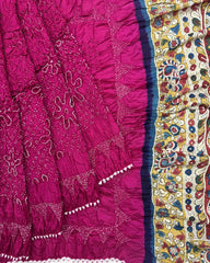 Pink Muga Silk Pen Kamalkari Bandhani Saree