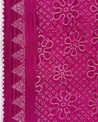 Pink Muga Silk Pen Kamalkari Bandhani Saree