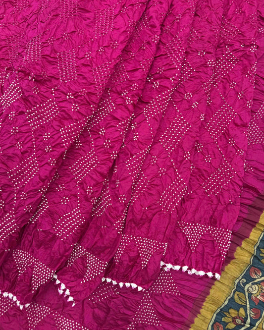 Pink Muga Silk Pen Kamalkari Bandhani Saree