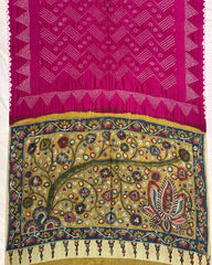 Pink Muga Silk Pen Kamalkari Bandhani Saree