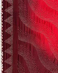 Maroon & Red Shaded Muga Silk Pen Kamalkari Bandhani Saree