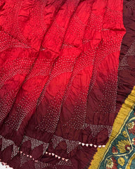 Maroon & Red Shaded Muga Silk Pen Kamalkari Bandhani Saree