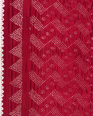 Red Muga Silk Pen Kamalkari Bandhani Saree