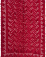 Red Muga Silk Pen Kamalkari Bandhani Saree