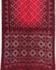 Maroon & Red Shaded Muga Silk Pen Kamalkari Bandhani Saree