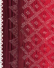 Maroon & Red Shaded Muga Silk Pen Kamalkari Bandhani Saree