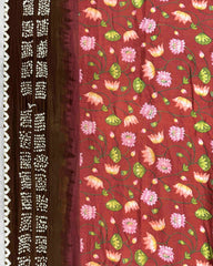 Brown & Redish Brown Orange Flower Pichhwai Bandhani Saree