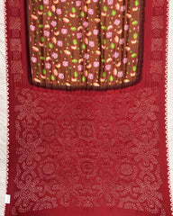 Red & Redish Brown Flower Pichhwai Bandhani Saree