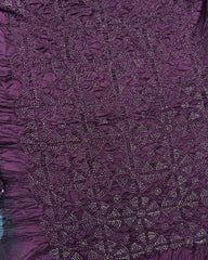 Dark Purple & Sky Blue Flower Pichhwai Bandhani Saree