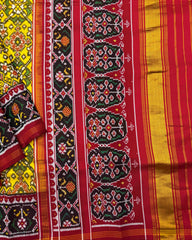 Red & Yellow Navratan Twill Patola Saree