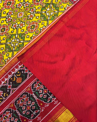 Red & Yellow Navratan Twill Patola Saree