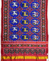 Red & Blue Big Figure Deer Horse Design Twill Patola Saree