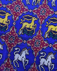 Red & Blue Big Figure Deer Horse Design Twill Patola Saree