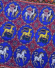 Red & Blue Big Figure Deer Horse Design Twill Patola Saree