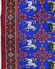 Red & Blue Big Figure Deer Horse Design Twill Patola Saree