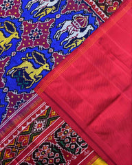 Red & Blue Big Figure Deer Horse Design Twill Patola Saree