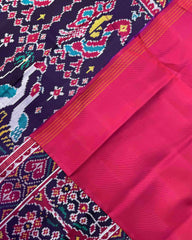 Pink & Purple Big Figure Peacock Swan Twill Patola Saree