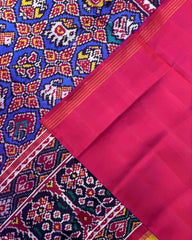 Pink & Sky Blue Small Narikunj Twill Patola Saree