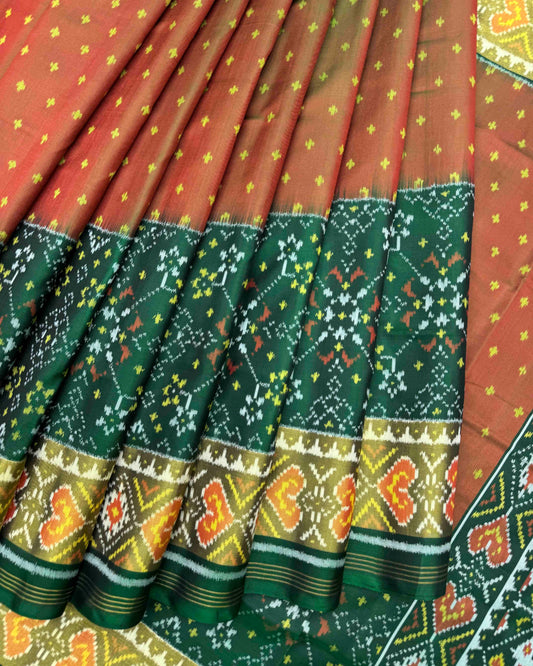 Green & Rust Doted with Navratan Scut Border Patola Saree